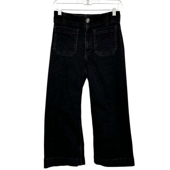 Maeve Denim - Anthropologie Maeve The Colette Wide Leg Jeans Womens 26P Black High Rise Crop
